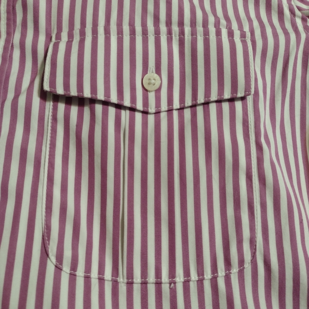 Lauren Ralph Lauren Button Up Shirt Womens M/M Purple White Striped Flap Pockets - Picture 7 of 7